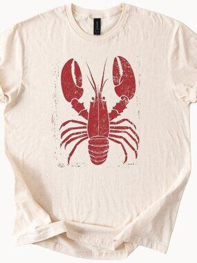 Lobster Graphic T-Shirt, Retro Lobster Print Tee